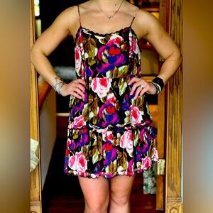 Urban Outfitters Floral Black and Pink Spaghetti Strap Mini Dress